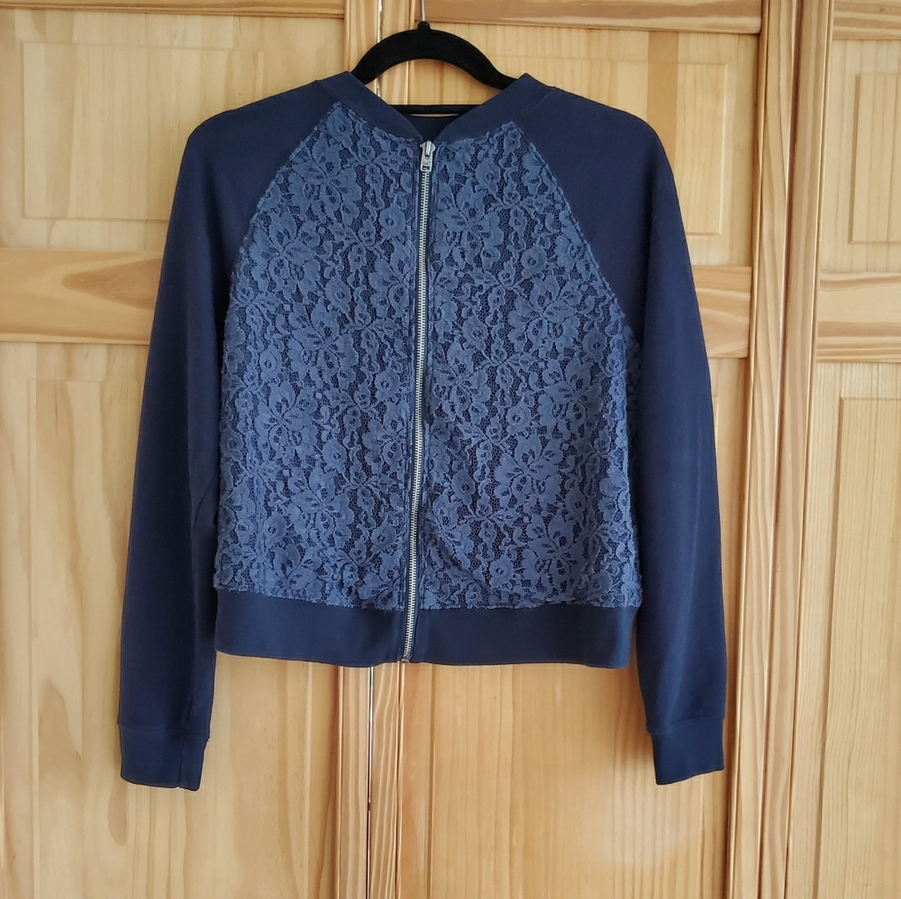 Hollister Navy Lace Zip-Up Jacket Sweatshirt
